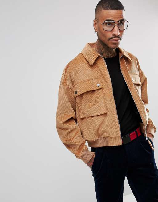 ASOS Cord Oversized Harrington Jacket in Tan