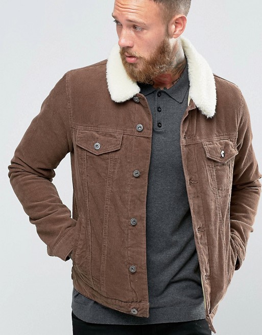 ASOS | ASOS Cord Western Jacket With Borg Collar In Brown