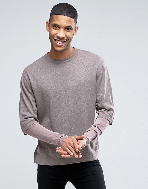 ASOS | ASOS Cotton Jumper with Double Layer Sleeve