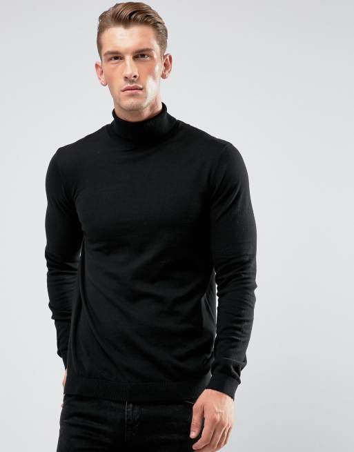 ASOS | ASOS Cotton Roll Neck Sweater in Black