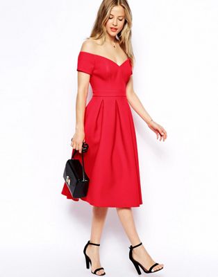 red bardot evening dress
