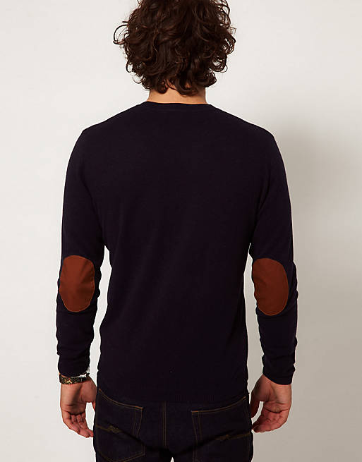 ASOS Crew Neck Sweater with Elbow Patches In Cotton