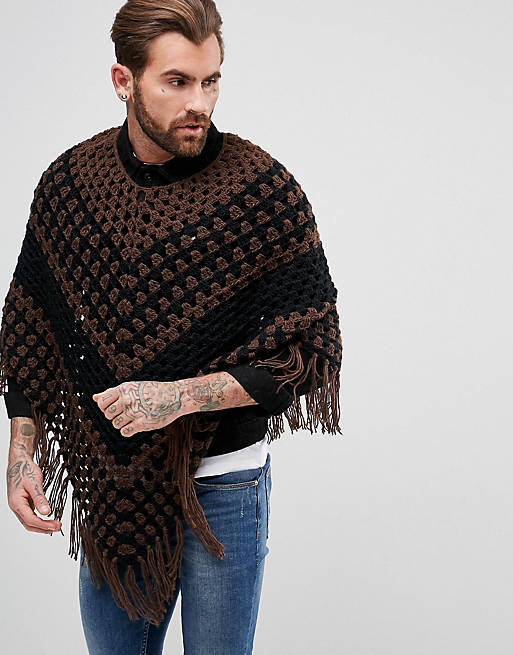 ASOS Crochet Poncho In Brown