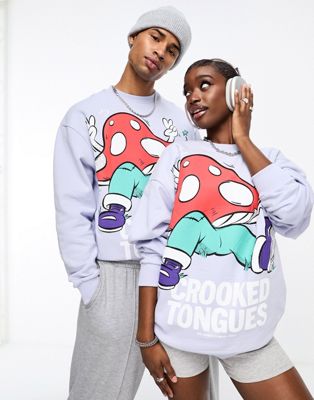 ASOS CROOKED TONGUES unisex oversized sweatshirt in lilac with print - ASOS Price Checker