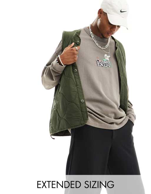 ASOS Crooked Tongues - Oversized T-shirt van zware stof met lange mouwen, cartoonprint op de borst en wassing in grijs