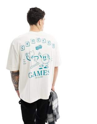 ASOS DESIGN ASOS Crooked Tongues premium oversized t-shirt in beige with cartoon back print-Neutral