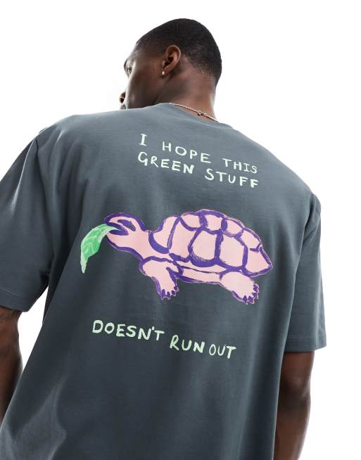 ASOS - Crooked Tongues - Premium ruimvallend T-shirt met schildpadprint op de achterkant in zwart