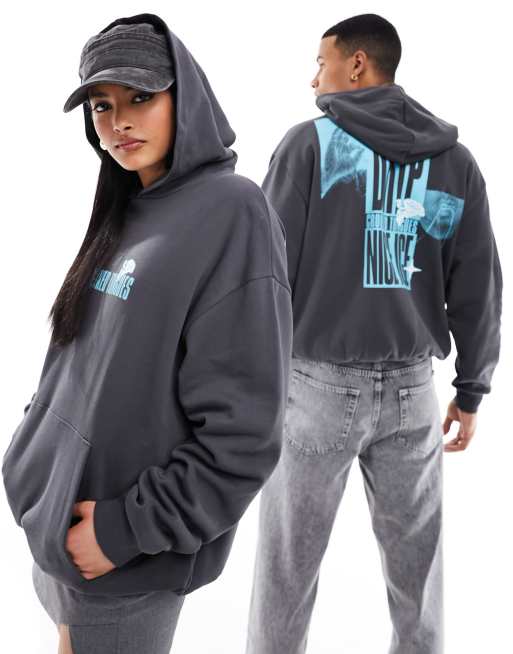 ASOS Crooked Tongues - Uniseks oversized hoodie in grijs met print op de achter- en voorkant