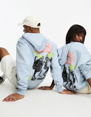 ASOS CROOKED TONGUES unisex oversized hoodie in blue with print