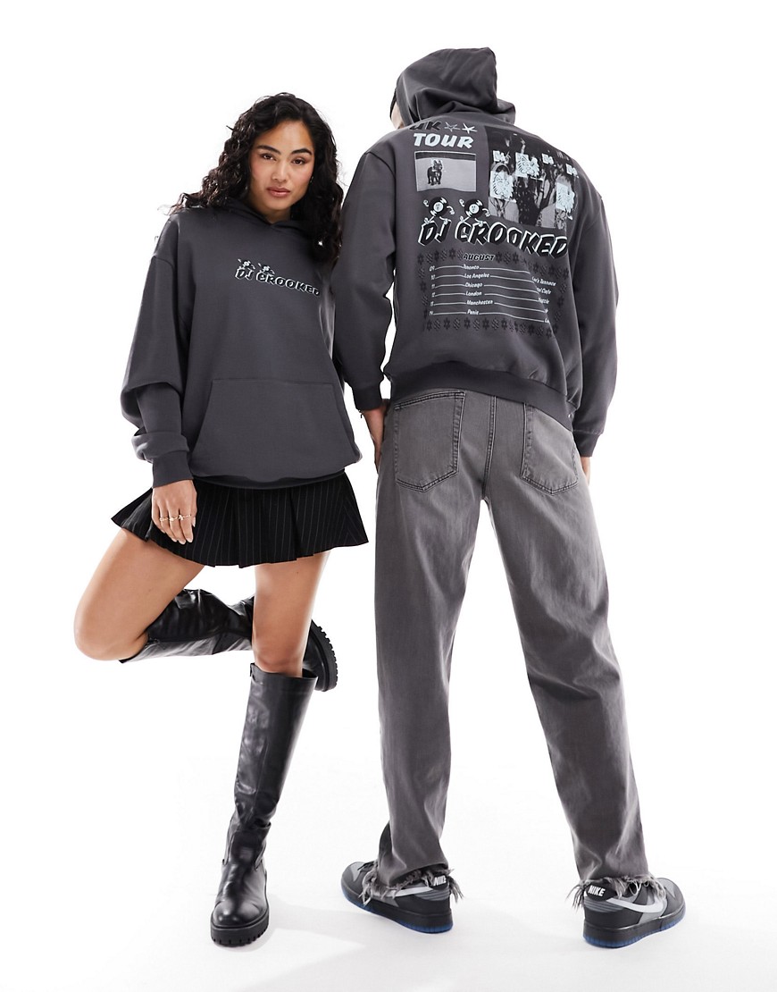 ASOS CROOKED TONGUES unisex oversized hoodie in gray with back and front print