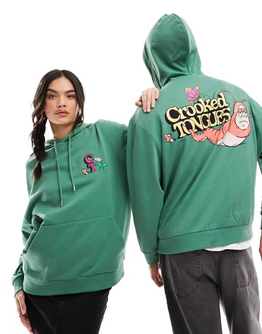 ASOS CROOKED TONGUES unisex oversized hoodie in black with embroidery -  part of a set