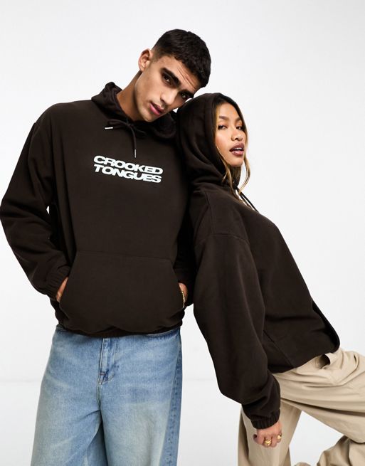 ASOS CROOKED TONGUES unisex oversized hoodie in black with