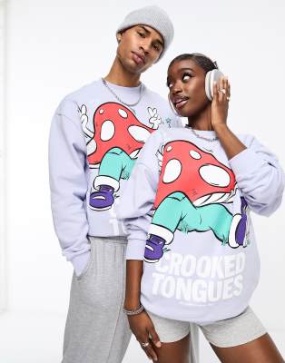 Crooked Tongues Asos  Unisex Oversized Sweatshirt In Lilac With Print-blue