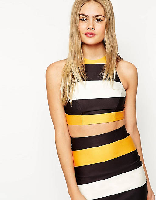 ASOS Crop Top Co-ord with Stripe and Mesh Insert