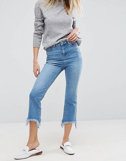 ASOS Cropped Flare Jeans in Mid Stonewash with Arched Hem