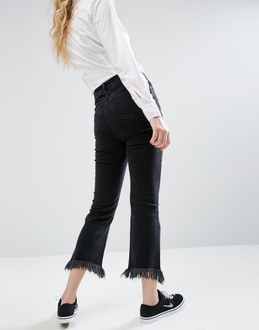 Black cropped frayed store jeans