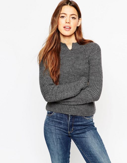 ASOS | ASOS Cropped Sweater In Rib With Notch Neck Detail
