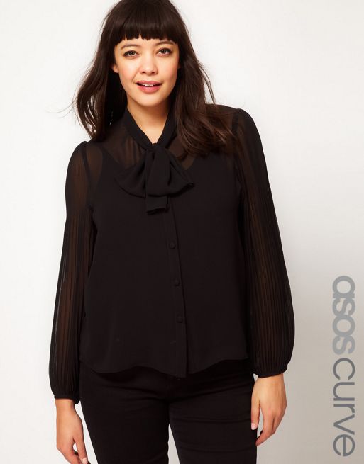 ASOS Curve | ASOS CURVE Blouse With Pussy Bow And Pleated Sleeve
