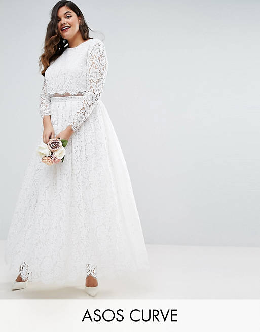 ASOS CURVE BRIDAL Lace Long Sleeve Maxi Prom Dress