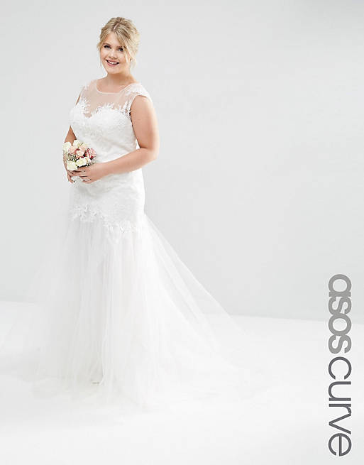 ASOS CURVE BRIDAL Princess Maxi Dress With Lace Bodice & Mesh Skirt