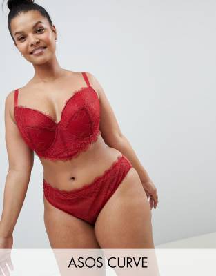 Asos Curve Carmen Eyelash Lace Padded Bra-red