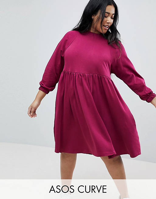 ASOS CURVE Cotton Smock Dress With Elastic Cuff Detail