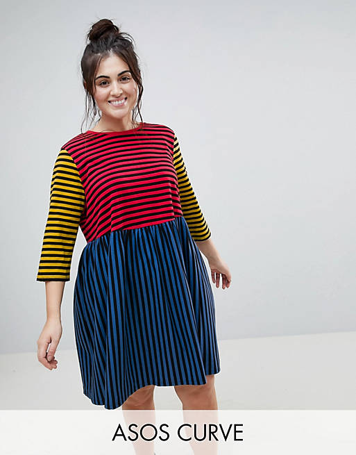 ASOS CURVE Cut About Stripe Mini Smock Dress