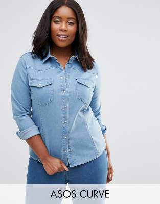 fitted stretch denim shirt
