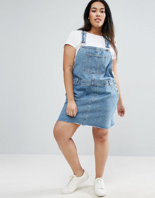 ASOS CURVE Denim Overall Dress in Midwash Blue