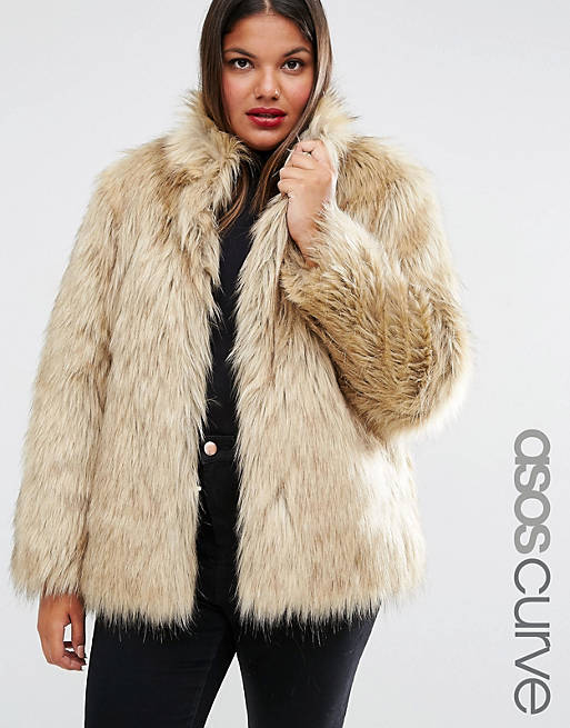 Asos Curve Jacket In Vintage Faux Fur, Asos Plus Size Faux Fur Coat