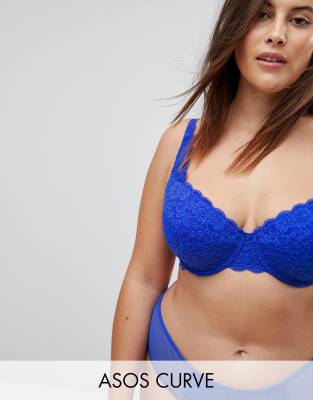 Asos Curve Jennifer Padded Lace Underwire Bra-blue