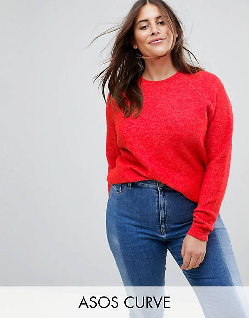 ASOS CURVE Jumper In Fluffy Yarn With Crew Neck