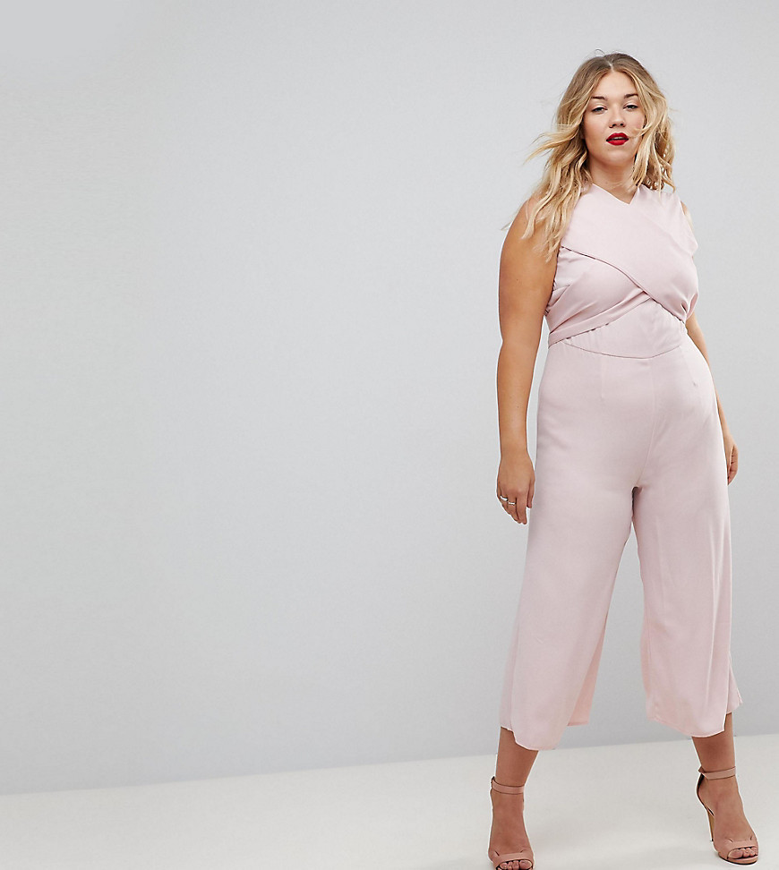 ASOS CURVE Jumpsuit with Wrap Front and Tie Back-Pink