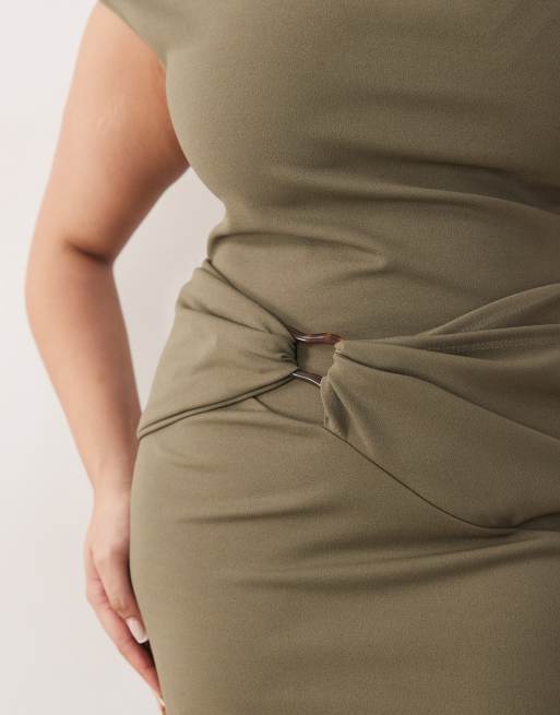 ASOS Curve – Kakigrön midiklänning med holkärmar och omlottdetalj, 4 av 4