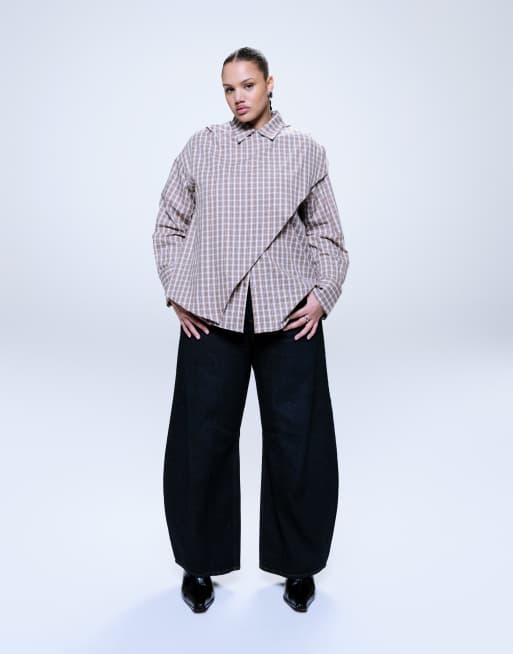ASOS Curve – Karierte Oversize-Hemdbluse mit Wickeldesign und Schaldetail, 2 von 4