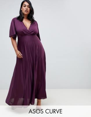 asos design curve kimono pleated maxi dress