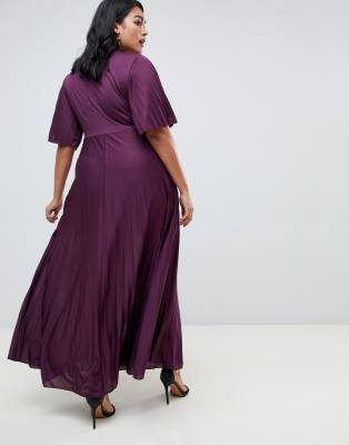 asos design curve kimono pleated maxi skater dress