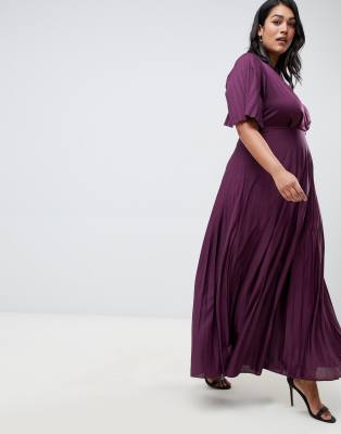 asos design curve kimono pleated maxi skater dress