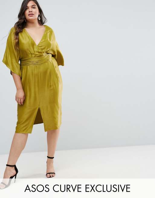 Asos design curve twist detail outlet pleated kimono midi dress