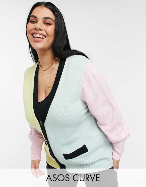 ASOS Curve – Lange Strickjacke in Blockfarben