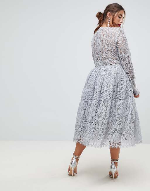 Asos long sleeve clearance lace midi prom dress