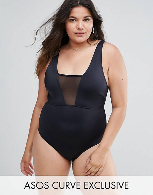ASOS CURVE Mesh Insert Supportive Swimsuit