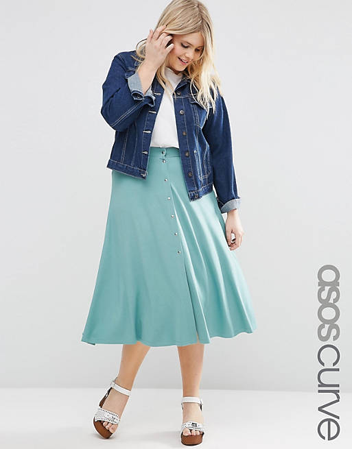 ASOS CURVE Midi Skater Skirt with Poppers