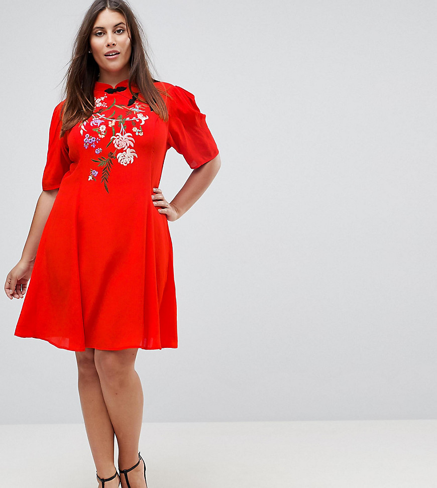 ASOS Curve - Mini-jurk met chinoiserie-borduursel-Rood