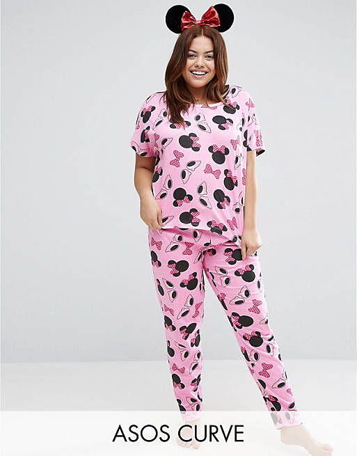ASOS CURVE Minnie Mouse Print Tee & Legging Pyjama Set