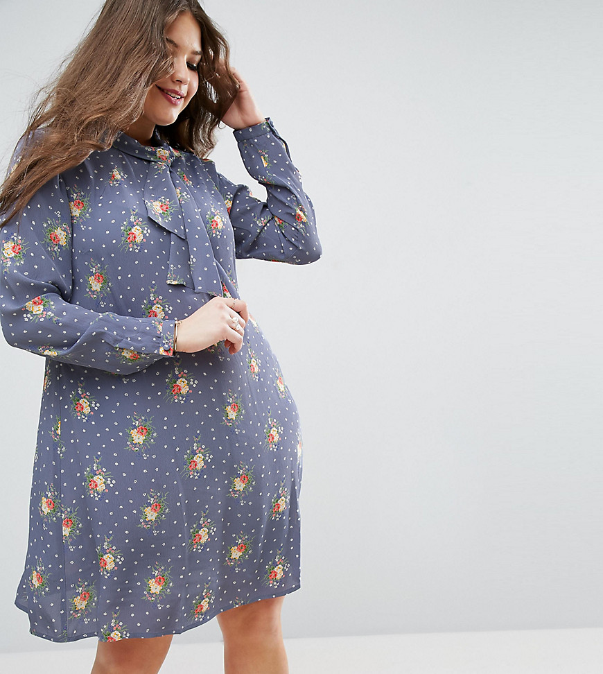ASOS - CURVE - Mooie mini-jurk met boord en bloemenprint-Multi