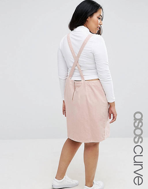 ASOS CURVE Open Back Denim Mini Jumper Dress in Pink