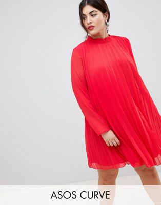 ASOS CURVE – Plisserad Trapeze-klänning i minilängd-Röd