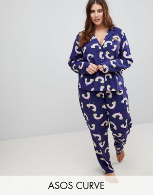 ASOS CURVE - Regnbågsmönstrad pyjamas med långa ben-Marinblå