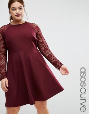 ASOS CURVE Skater Dress With Lace 